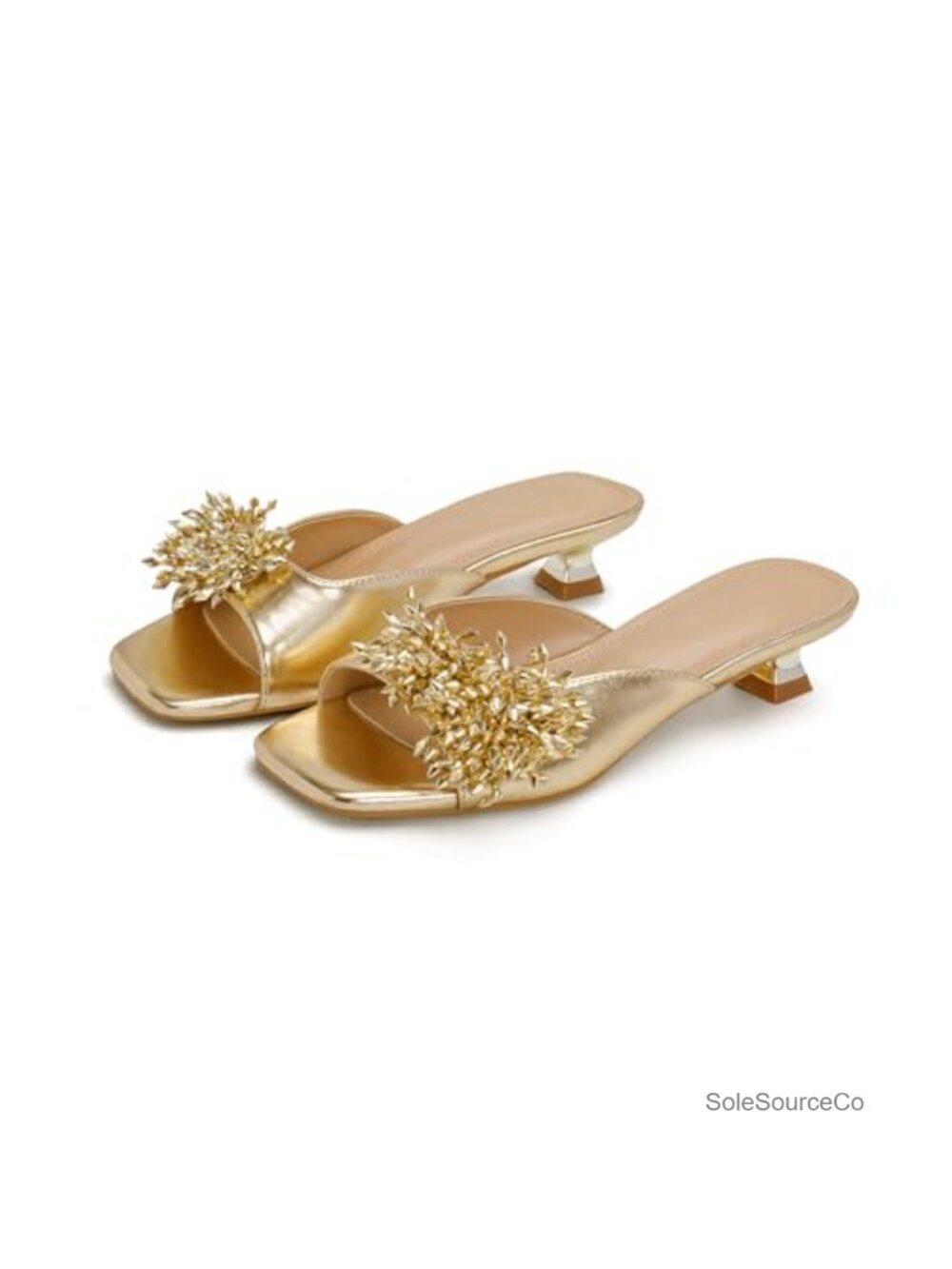 Kitten Heels for Women Open Square Toe Backless Sandals Mules with Bowknot